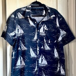 Nautica Navy Stretch Shirt with White Pattern